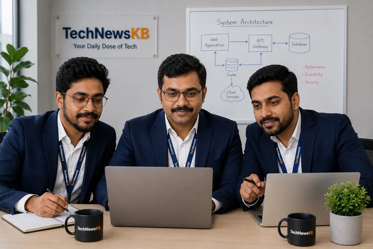 The TechNewsKB editorial team testing recovery methods and reviewing system architecture together