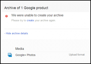 google takeout backup not working 