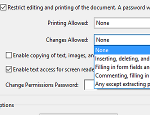 Select restrict editing printing option