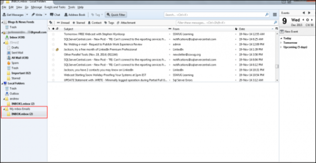 mozilla thunderbird folder subfolder display