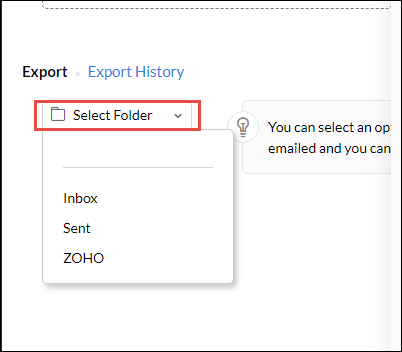 Select email folder for backup