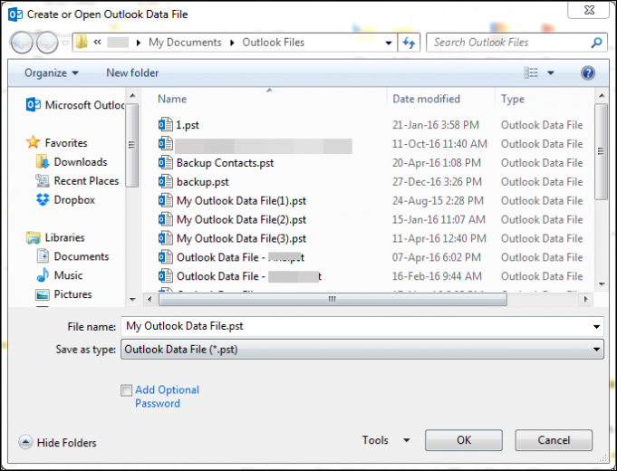 outlook 2016 archive to different pst file