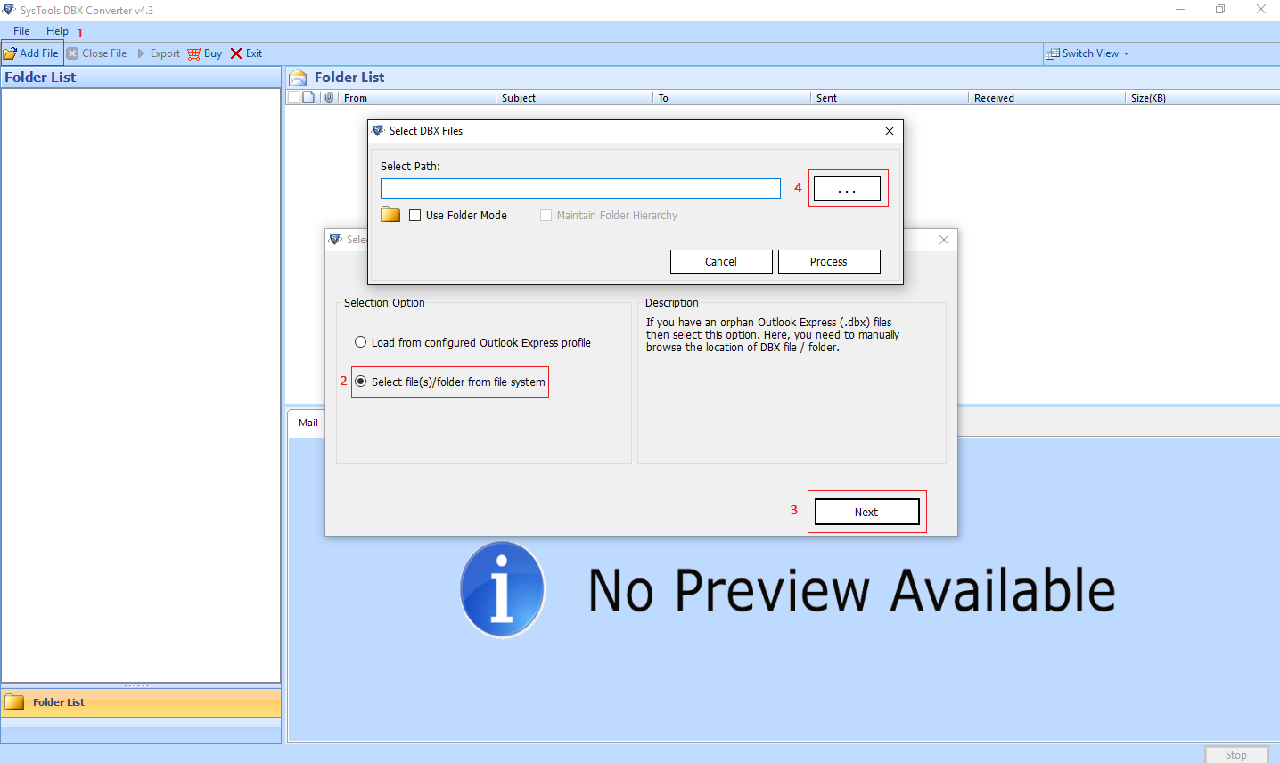 file dbx aperti di Outlook Express vicino a Outlook