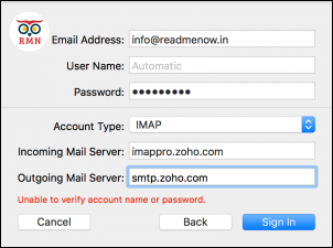 steps to configure zoho mail account as imap in outlook for mac