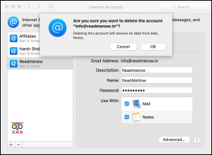 Delete Zoho Mail Account in Mac Mail