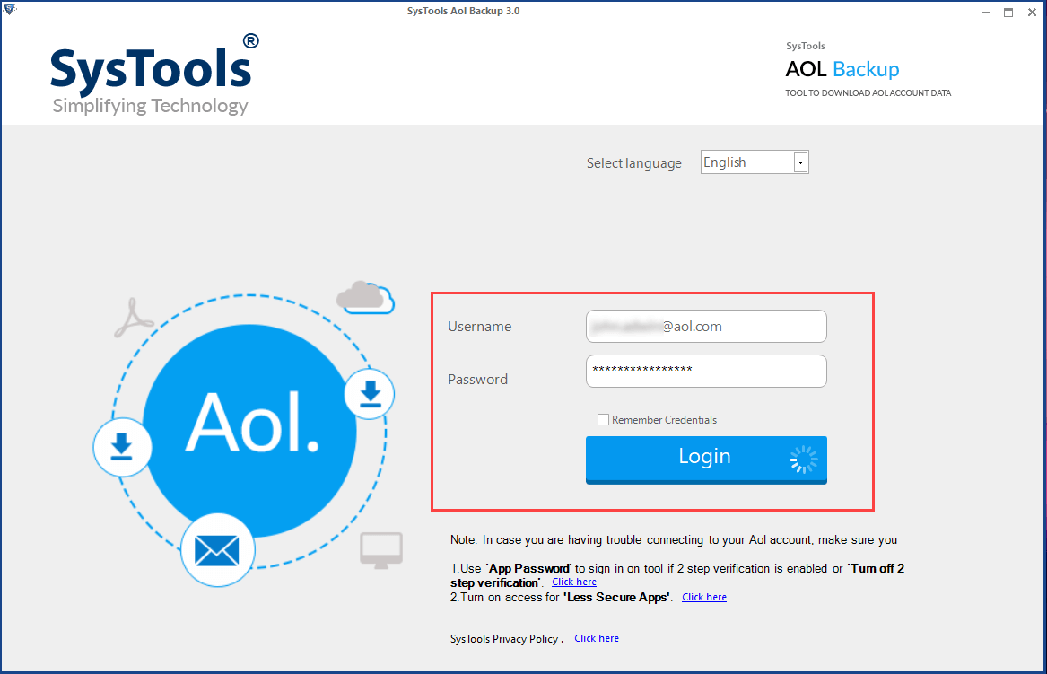 login to aol mail backup tool