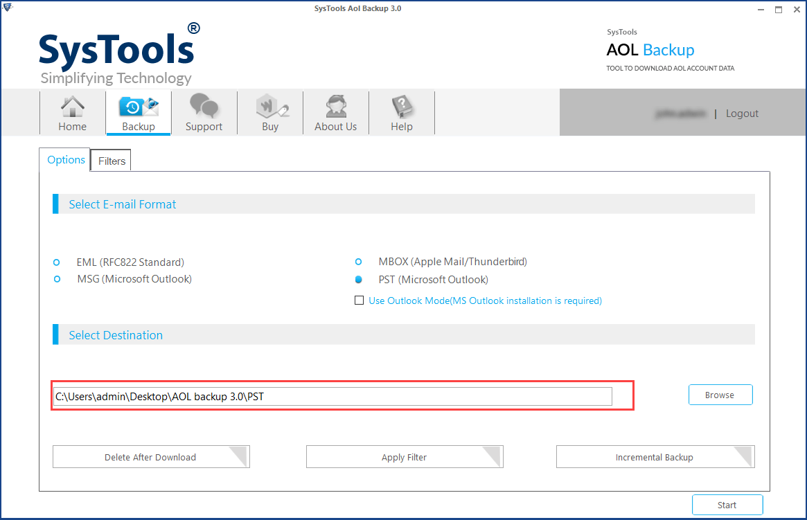 Save AOL to PST migrated emails on computer