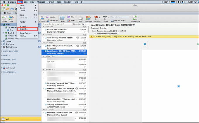 importing gmail messages to outlook for mac