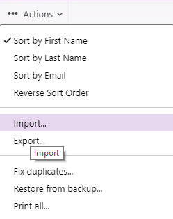 importing contacts to Yahoo from Outlook