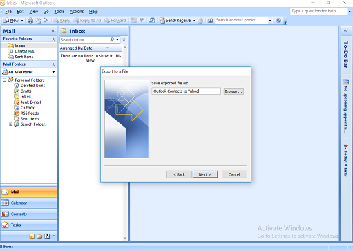 transfer contacts from Outlook to Yahoo mail