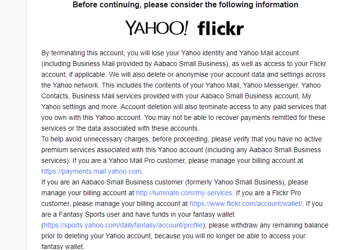Yahoo account Deletion Guidelines