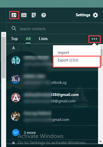 Export yahoo contacts