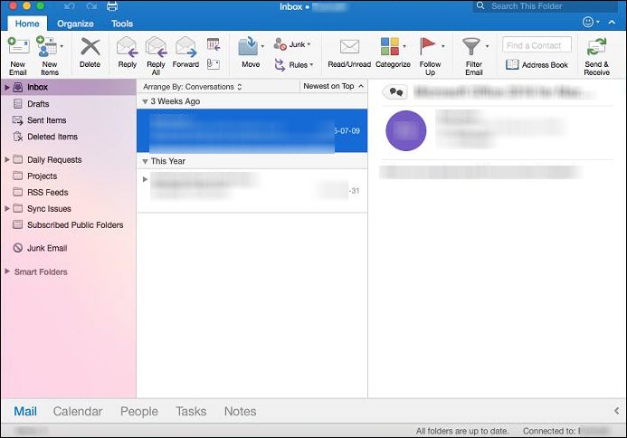 outlook for the mac connected by not syncing
