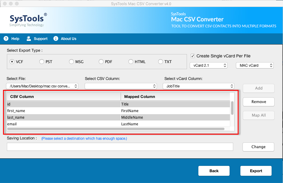 SysTools CSV to vCard for Mac Software