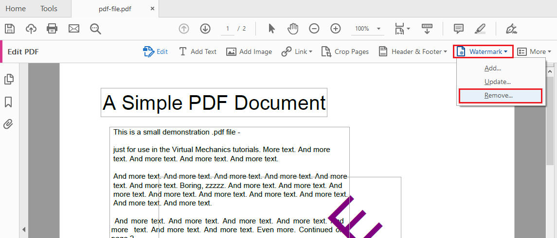 remove draft watermark in pdf