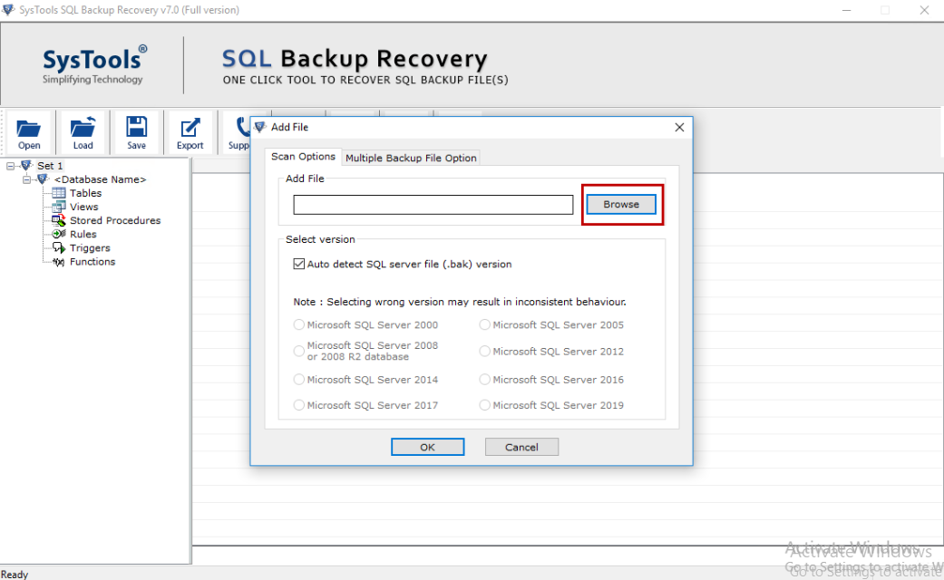 Step-2 Click browse button to Fix Corrupted SQL Server Backup File