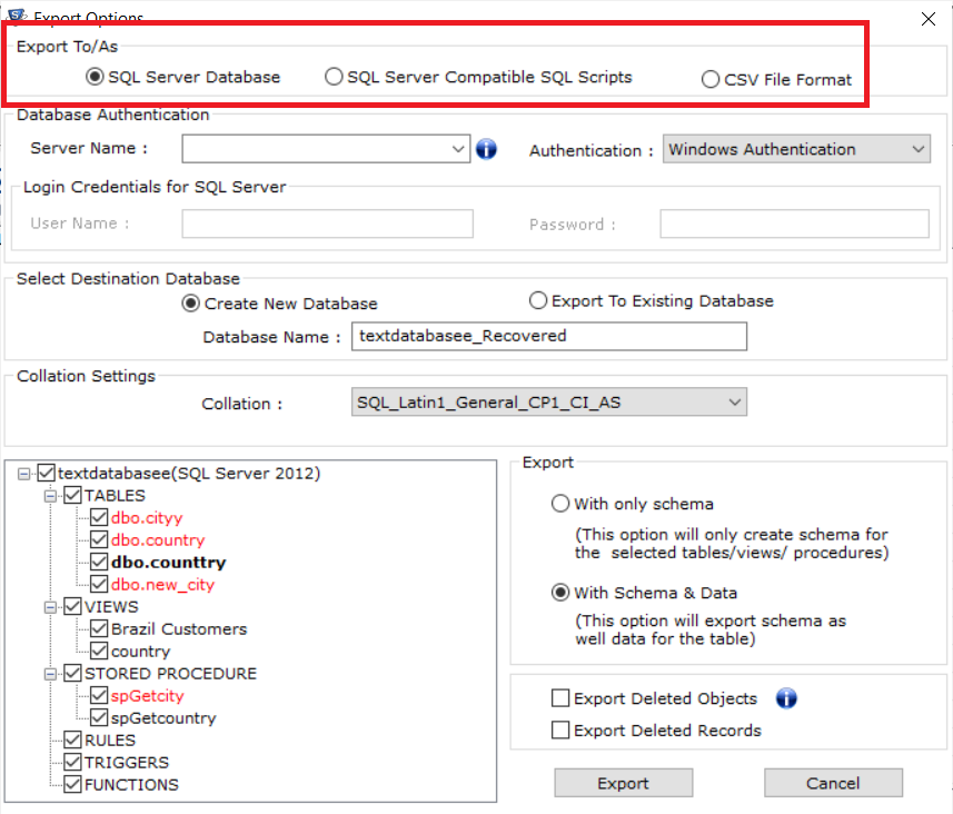 Export recovered data