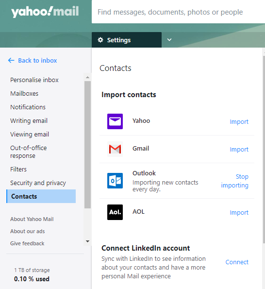 import Outlook contacts to Yahoo mail