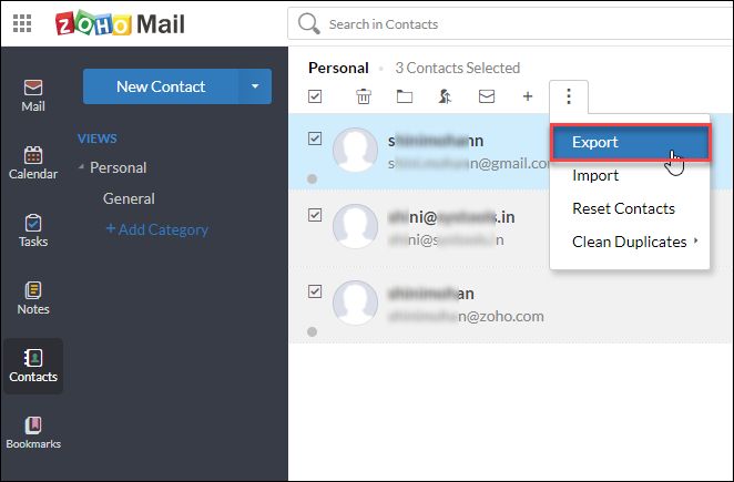 export zoho contacts