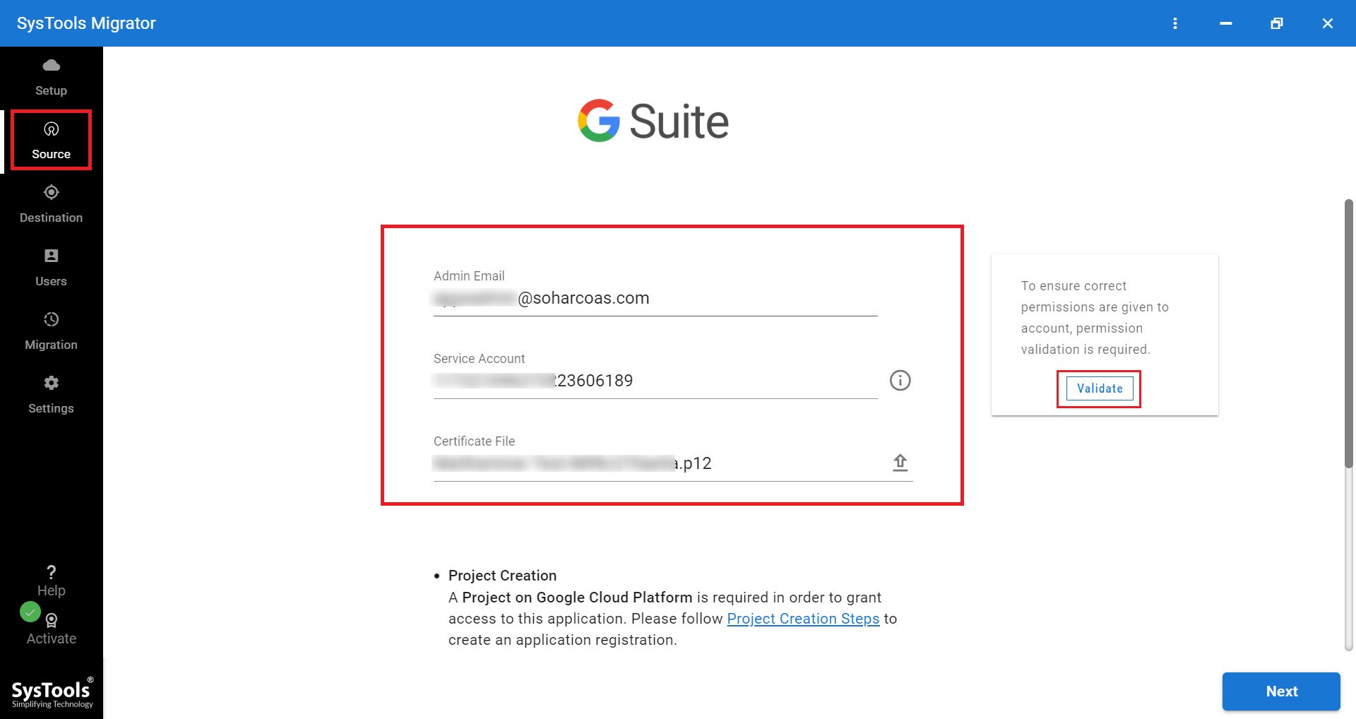 enter gsuite credential and then next button