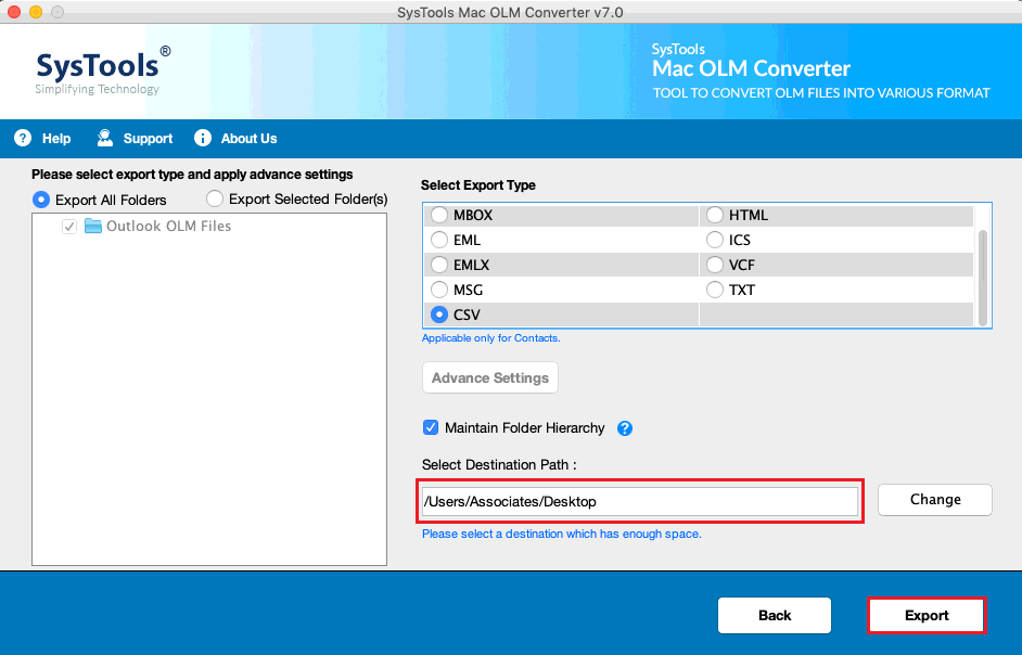 CSV export