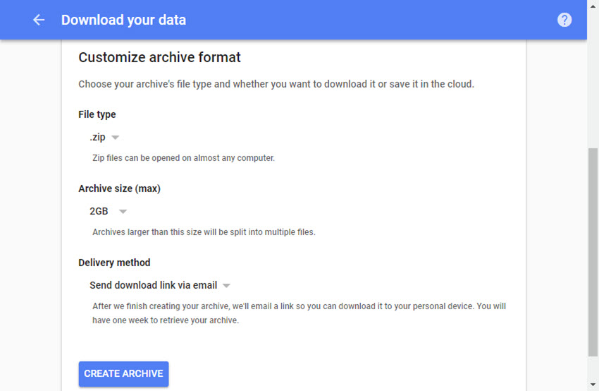 click create archive in download your data section