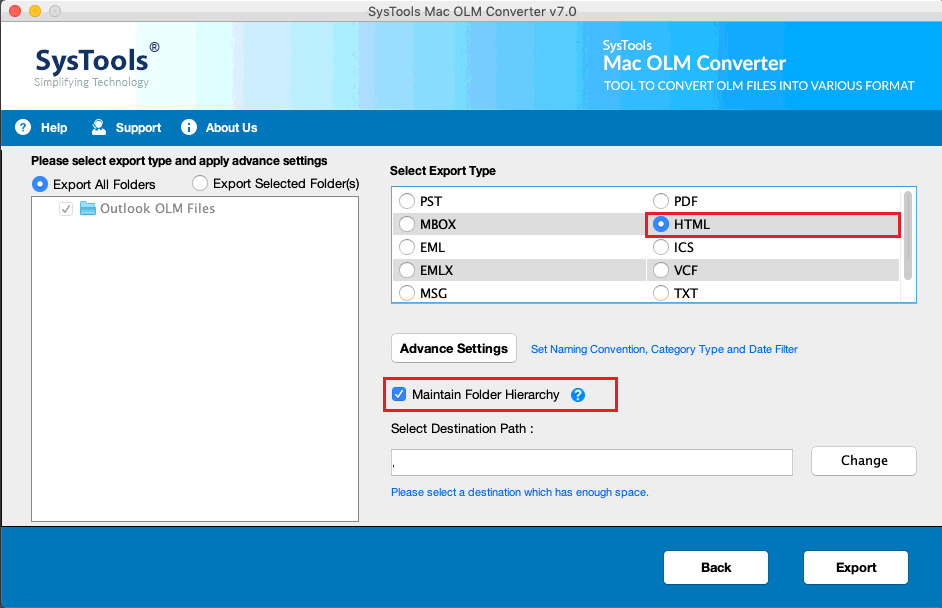 Select export format