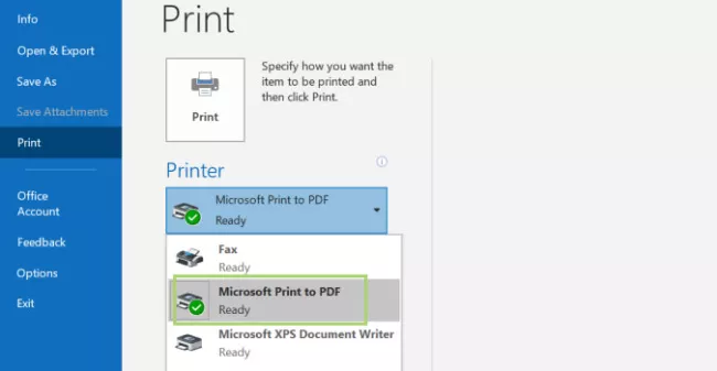 how to print to pdf in outlook 2013