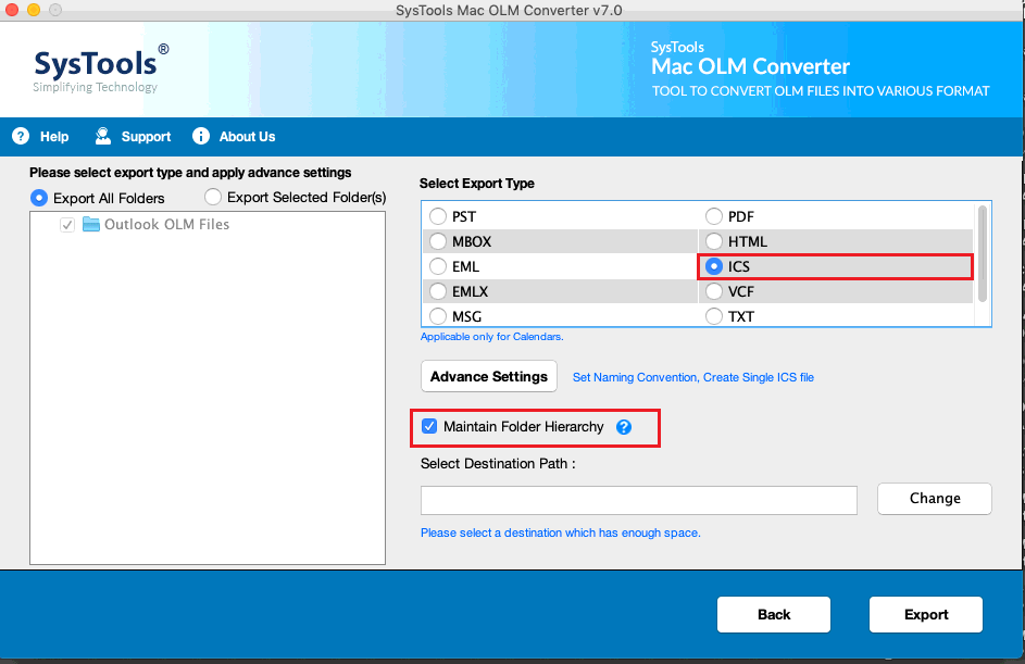 select ICS file format