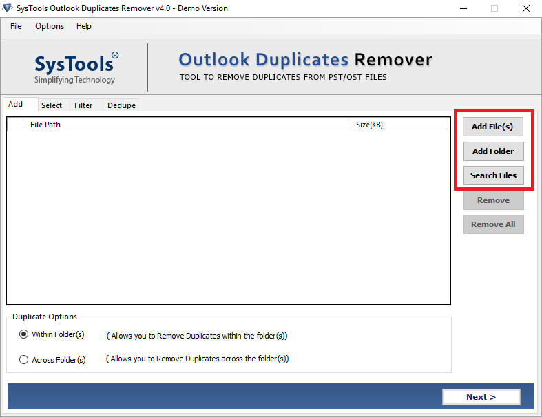 add Outlook file containing duplicates
