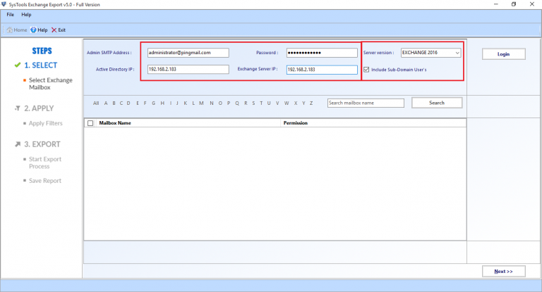 insert exchange credentials