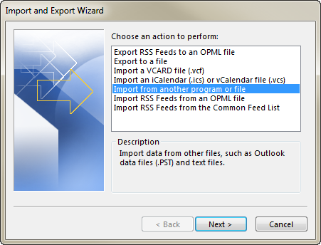 choose import from another program or file