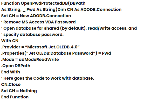 ms access password data base string