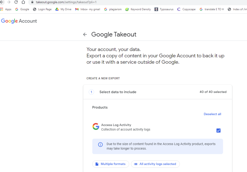 navigate google takeout