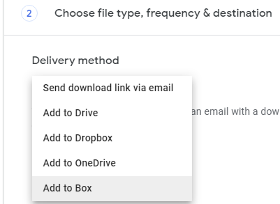 select the delivery method in google takeout