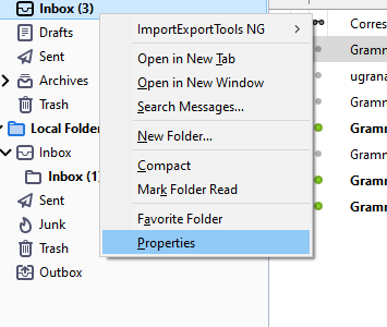 thunderbird mailbox select properties