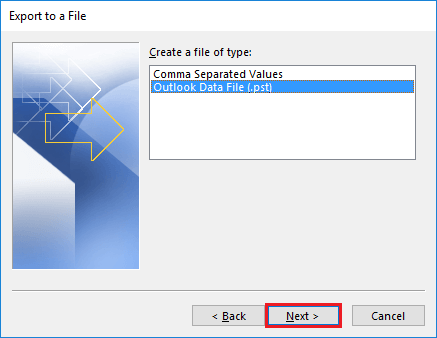 Select Outlook Data File