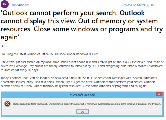 Outlook Cannot Perform Your Search Find the Solutions Here