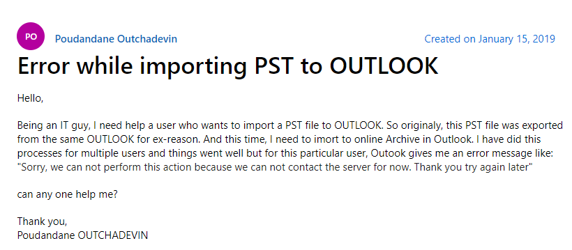 outlook not importing pst file