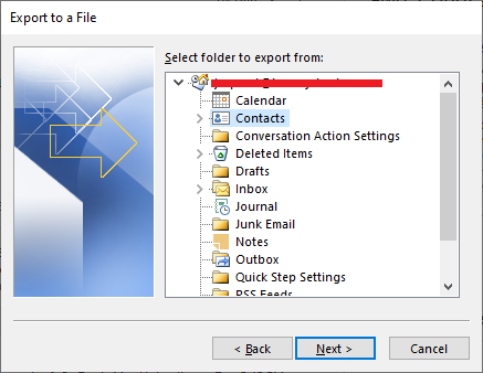 select export from contacts option