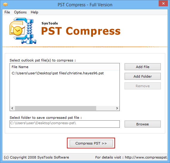 Tap on the compress pst option to start the process.