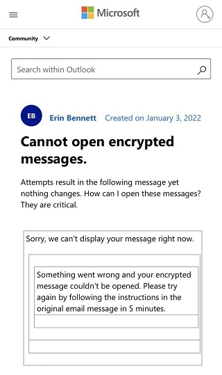 User Query Why Can't I Open an Encrypted Email in OIutlook