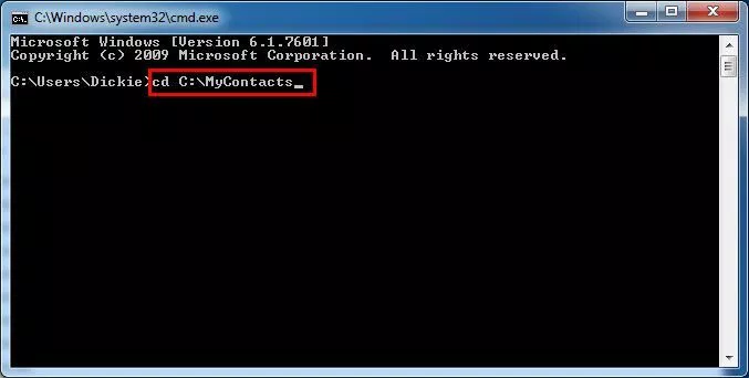 Run cd C:\MyContacts 