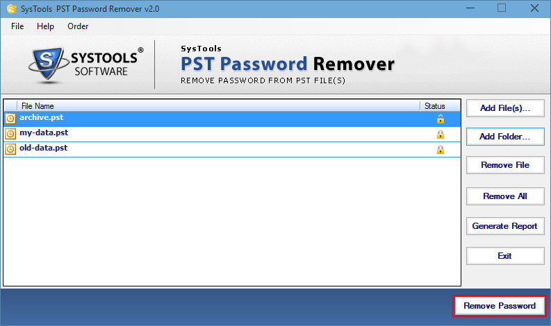 remove forgotten password from pst file