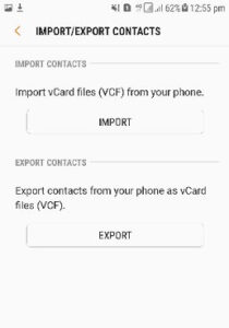 Import vCard file from Mobile phone