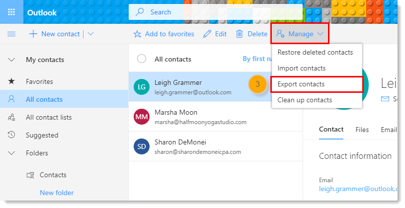 click on export contacts