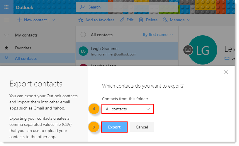 export contacts from outlook to excel